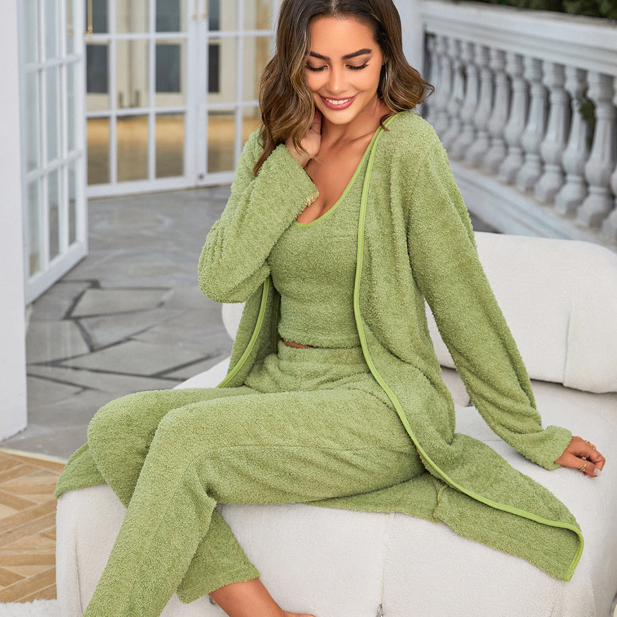 Women's 3 Piece Sweatsuit with Open Front Cardigan for Stylish Comfort