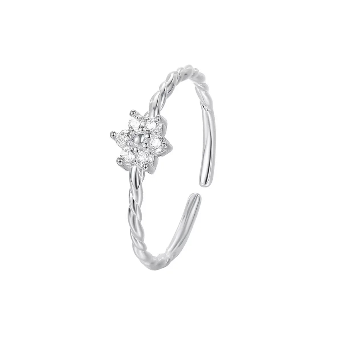 925 Sterling Silver Zircon Flower Open Ring - SUBSTYEL