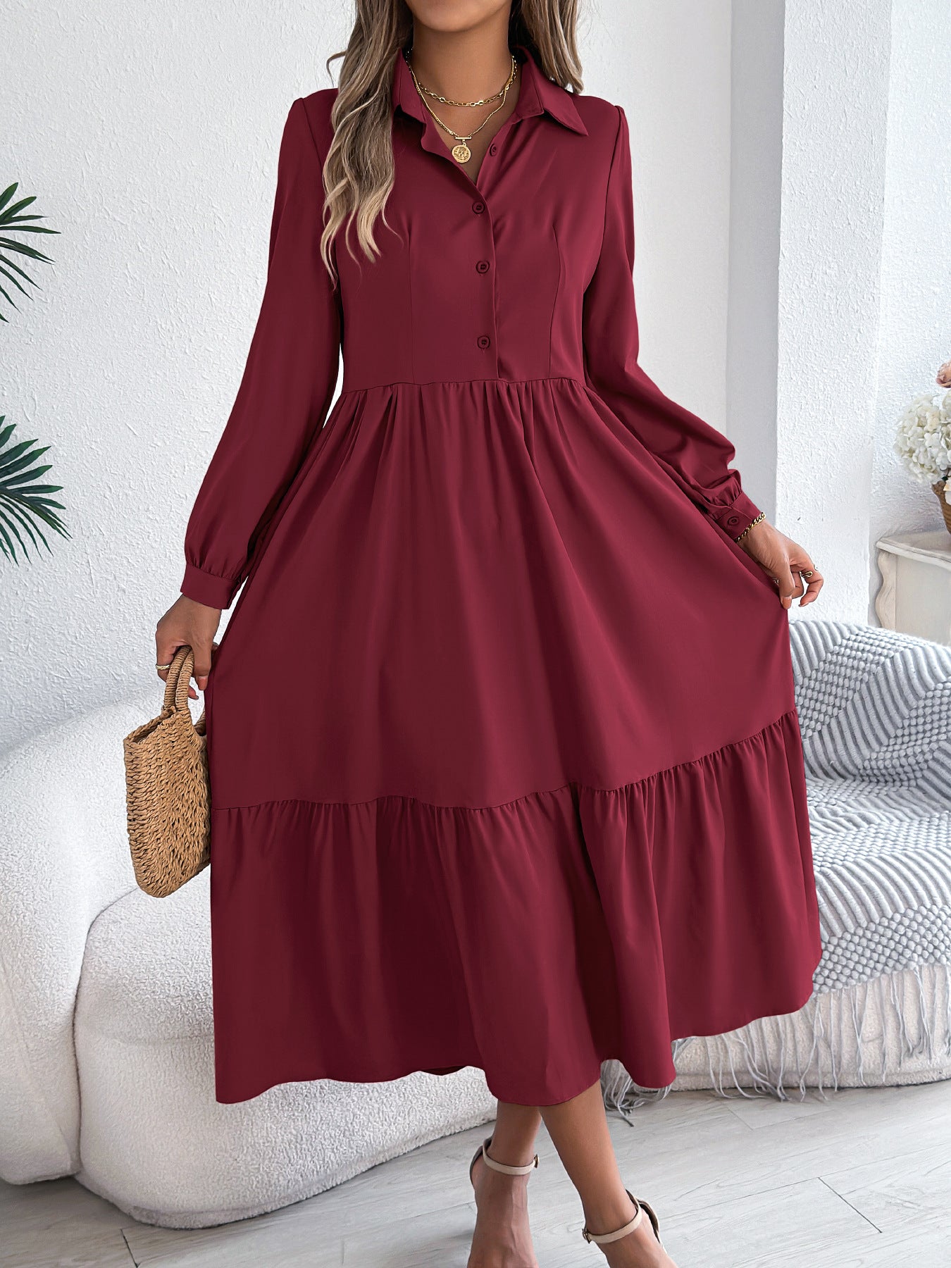 Long Sleeve Ruffled Shirt Dress for Women – Stylish and Comfortable