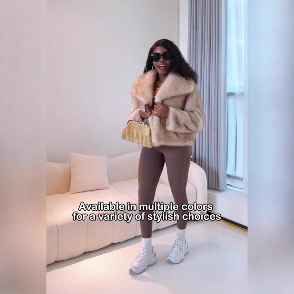 Lapel Long Sleeve Fur Coat – Luxurious Artificial Fur Outerwear