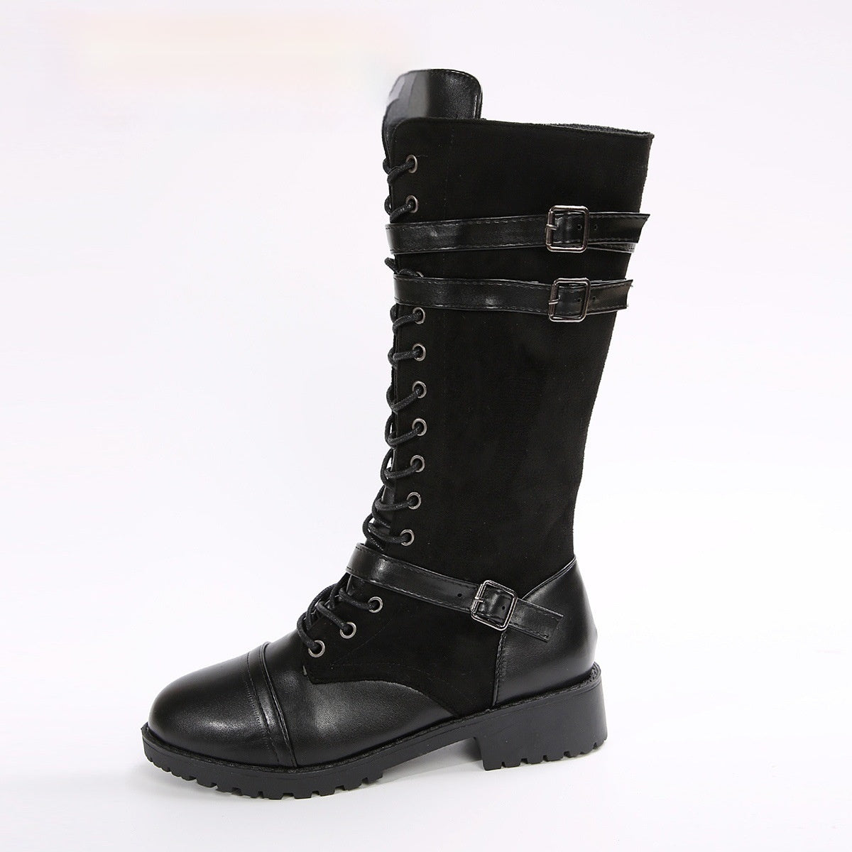 Heel Boots with Rivet Belt Buckle for Stylish Comfort