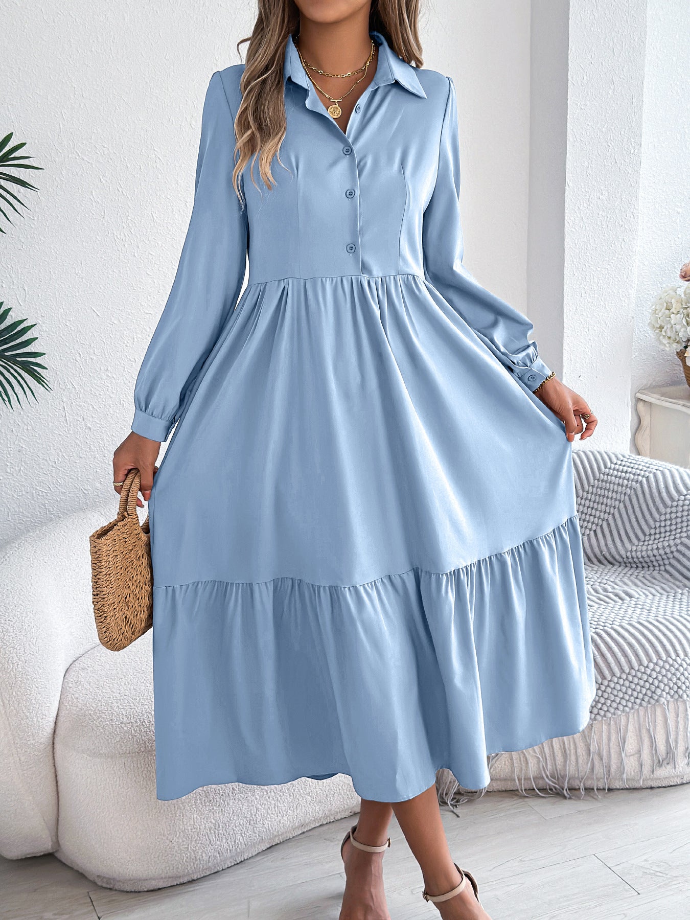 Long Sleeve Ruffled Shirt Dress for Women – Stylish and Comfortable