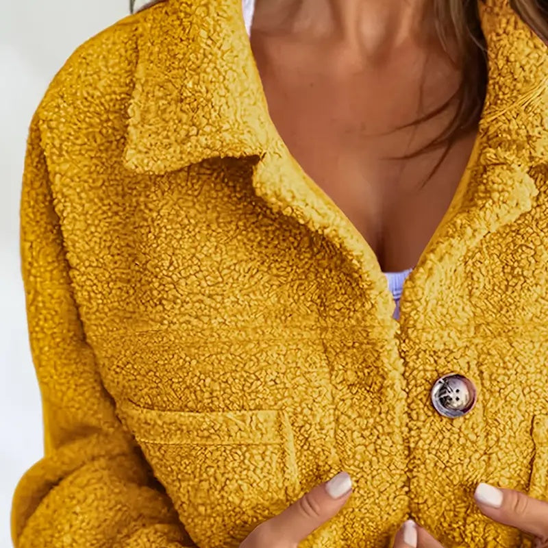 Plus Size Sherpa Jacket for Women – Solid Color Long Sleeve Style