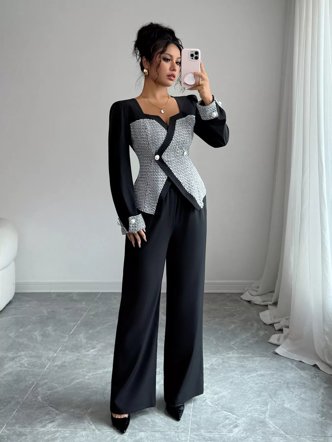 Long Sleeve Top and Wide Leg Pants Set - SUBSTYEL
