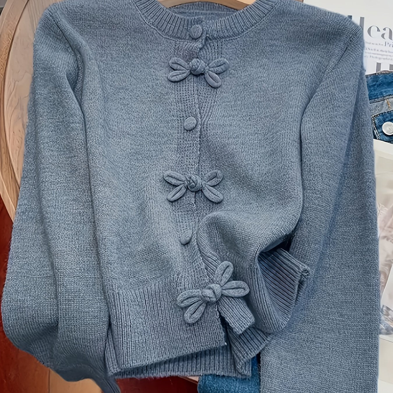 Button Pullover Sweater - Oversized Round Neck Winter Knitwear for Cozy Style