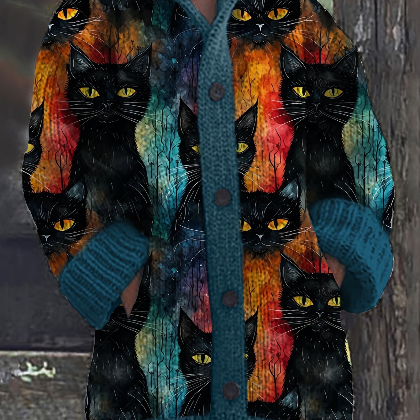 Hooded Cardigan Sweater - Loose Fit Button-Front Cardigan with Hat