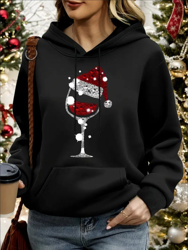 Women's Christmas Hooded Sweatshirt with Cartoon Pattern Print for Casual Activewear