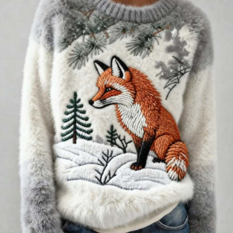 Sweater with fox design on a gray background