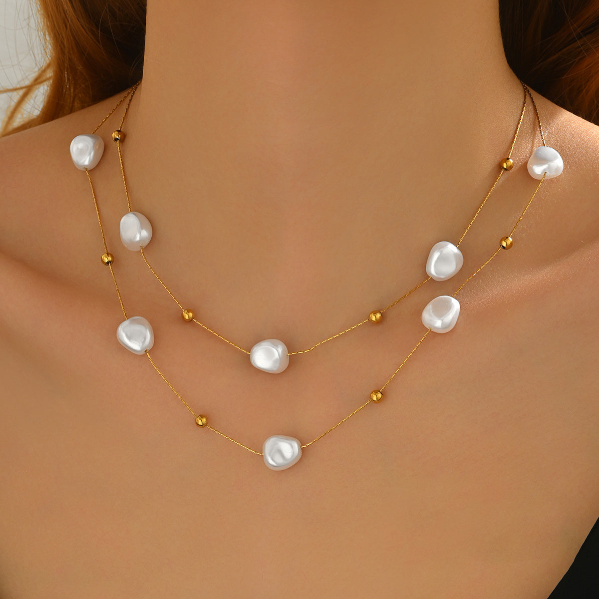 18K Gold Plated Pearl Necklace | Minimalist Jewelry with Elegant Studs