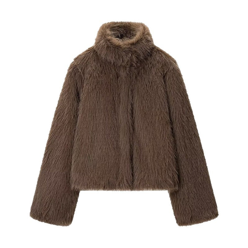 Brown fluffy jacket on a white background