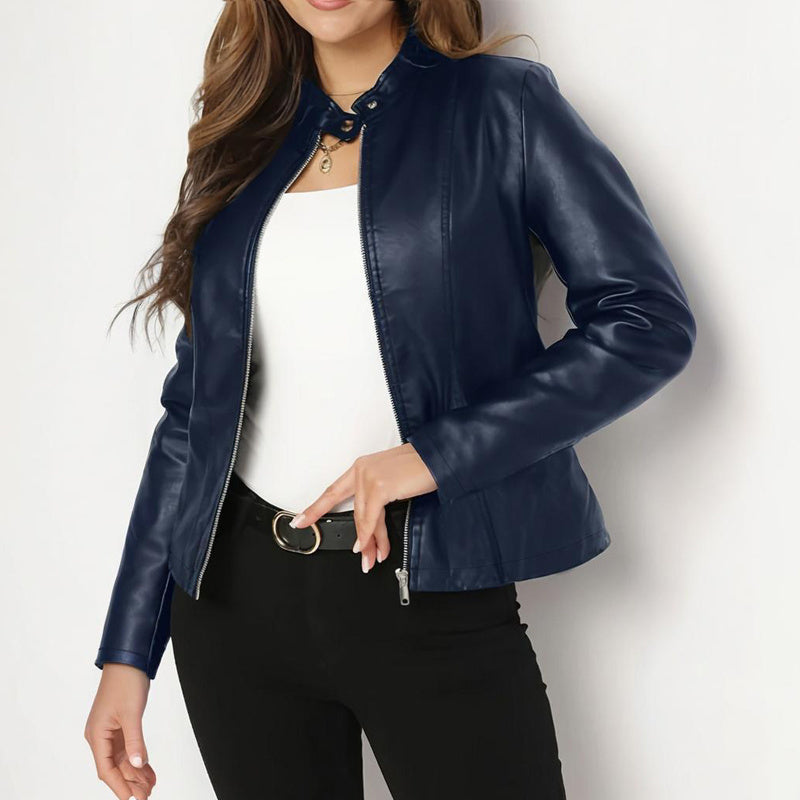 Women's Zippered Jacket for Fall & Winter - Solid Color Long Sleeve Style
