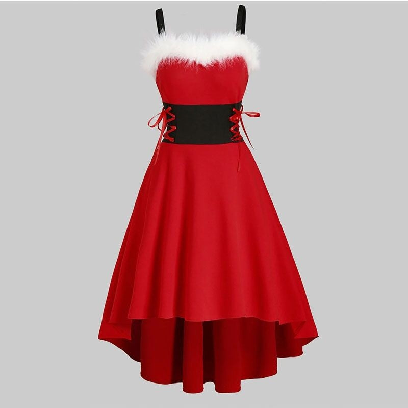 Women's Christmas Fur Dress - Long Sleeved Patchwork Design for Holiday Cheer