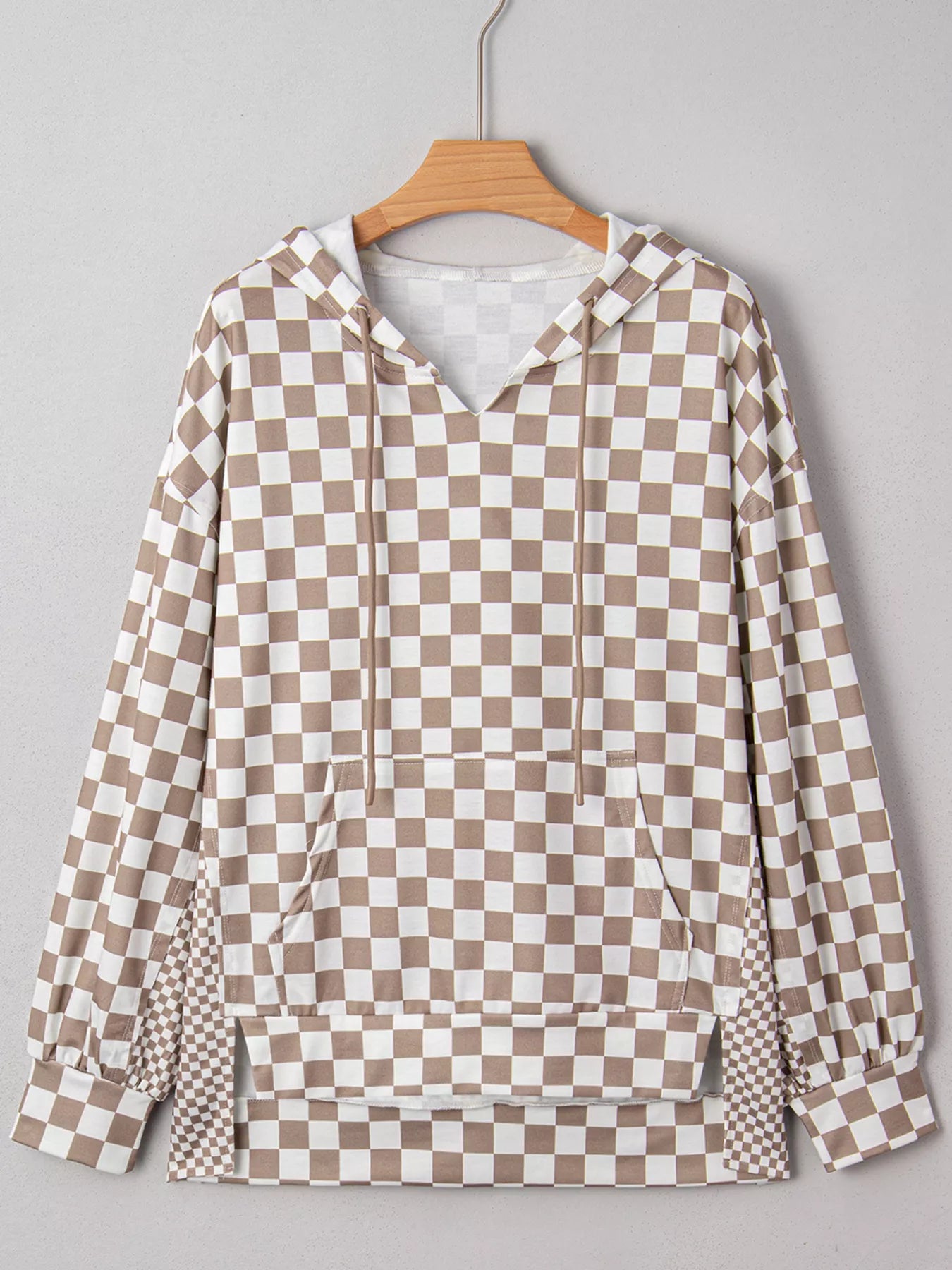 Checkered Pattern Oversized Drawstring Hoodie - SUBSTYEL