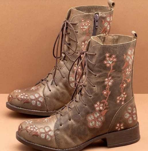 Ladies Mid-Heel Embroidered Boots for Stylish Comfort