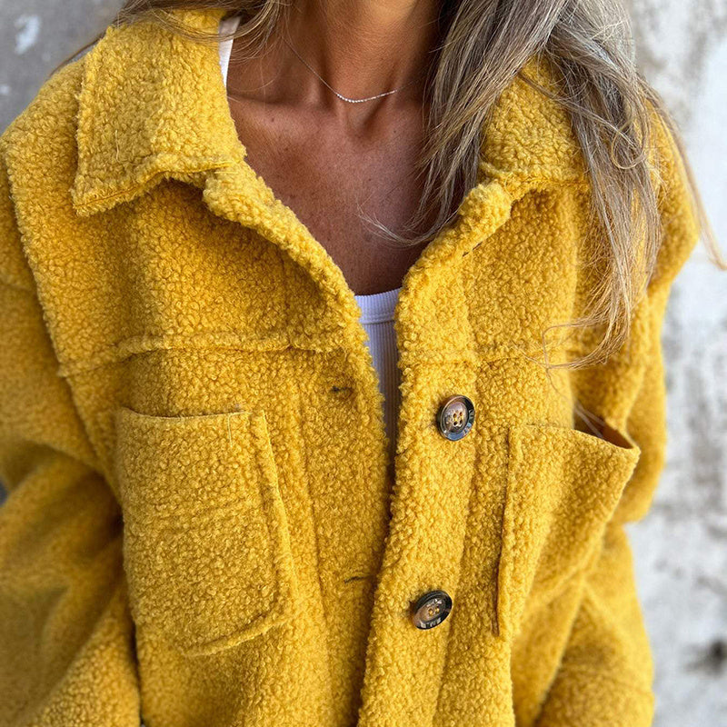 Plus Size Sherpa Jacket for Women – Solid Color Long Sleeve Style