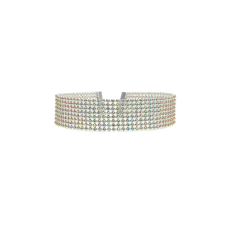 Multilayered beaded choker necklace on a white background