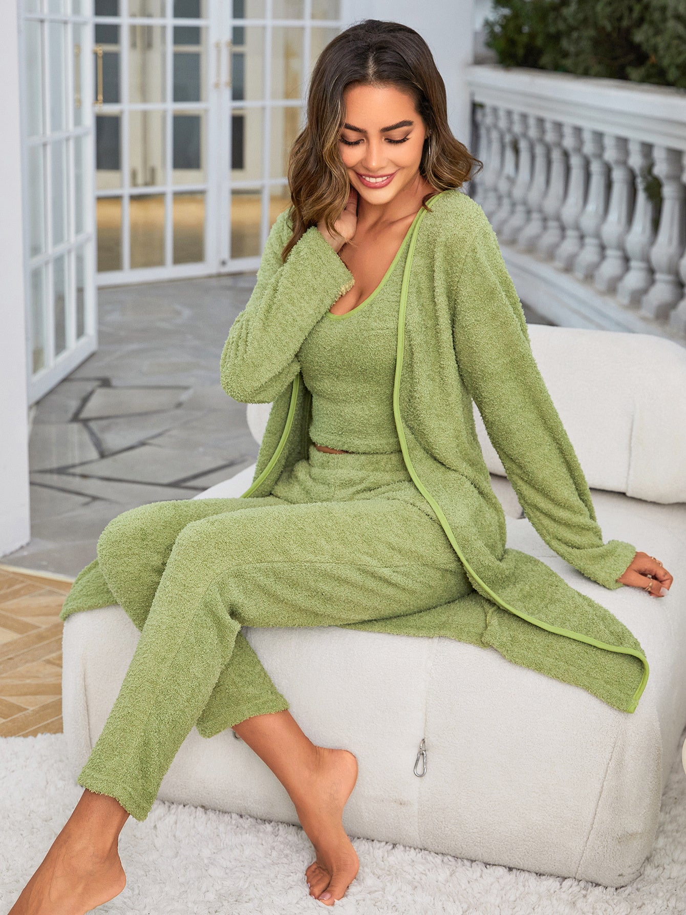 Women's 3 Piece Sweatsuit with Open Front Cardigan for Stylish Comfort