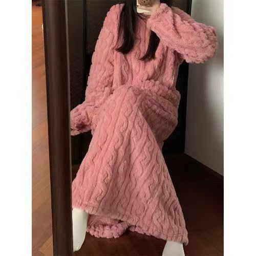 Winter Coral Fleece Dress - Thickened Jacquard Sleepwear for Maximum Comfort