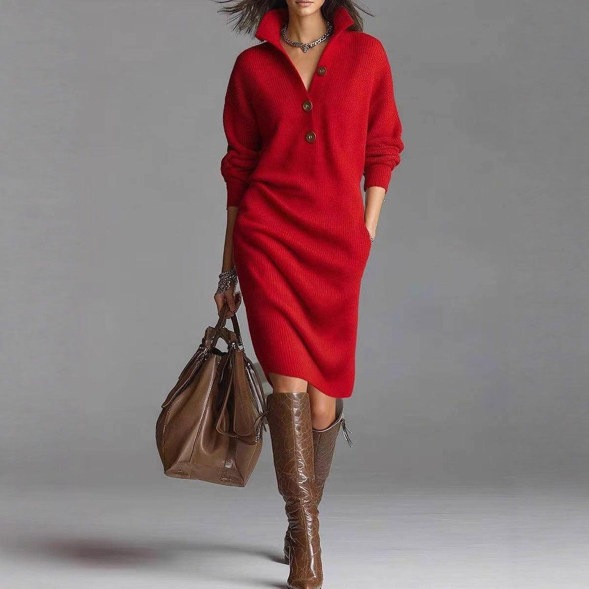 Fashion Sweater Dress: Warm Long-Sleeved Stylish Comfort