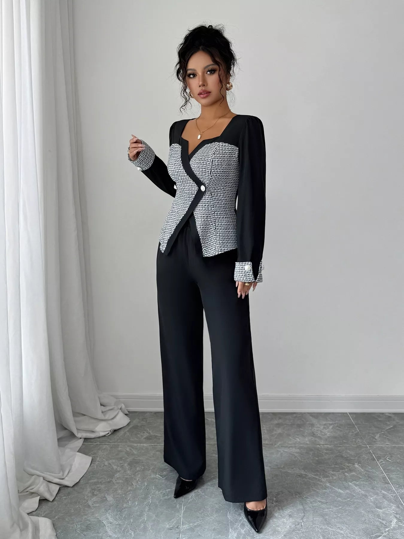 Long Sleeve Top and Wide Leg Pants Set - SUBSTYEL