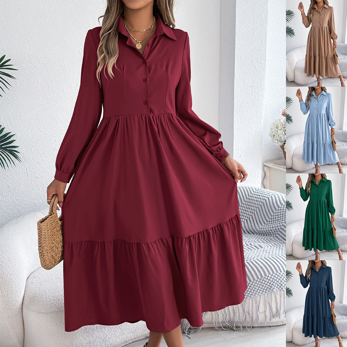 Long Sleeve Ruffled Shirt Dress for Women – Stylish and Comfortable