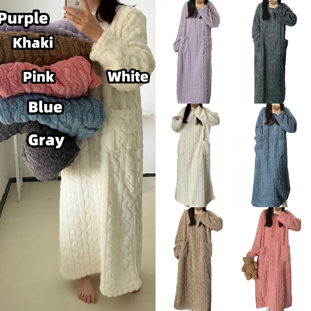 Winter Coral Fleece Dress - Thickened Jacquard Sleepwear for Maximum Comfort