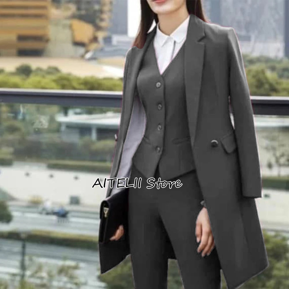 Ladies Office Pantsuit 3 Piece Single Breasted Outfit for Professional Women