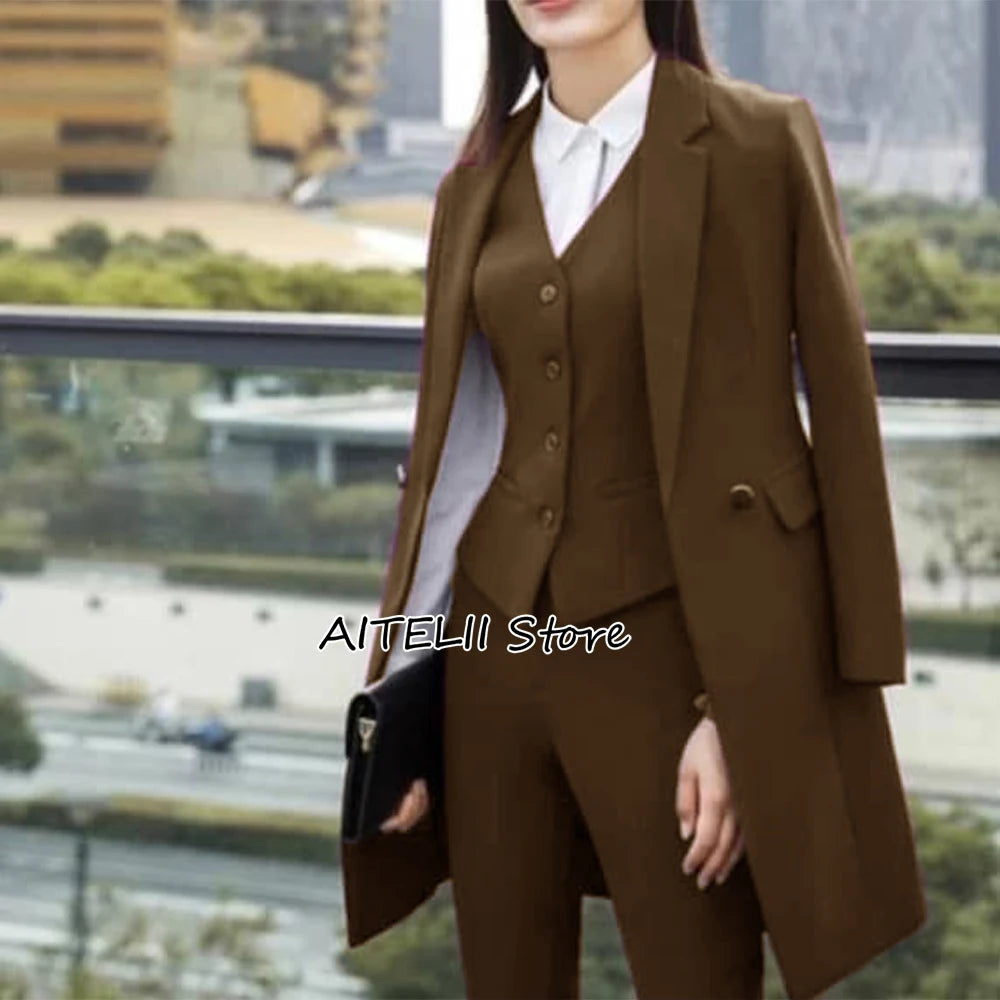 Ladies Office Pantsuit 3 Piece Single Breasted Outfit for Professional Women