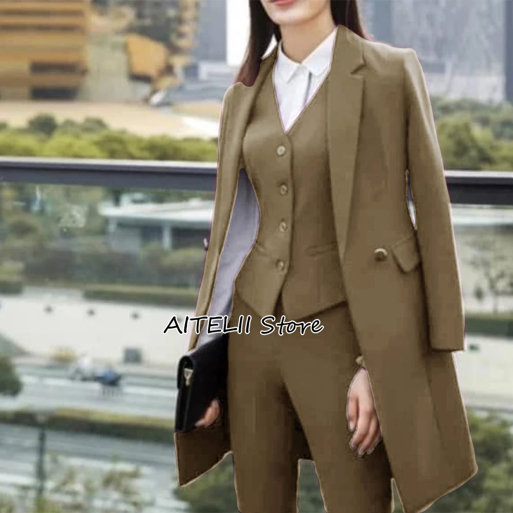 Ladies Office Pantsuit 3 Piece Single Breasted Outfit for Professional Women