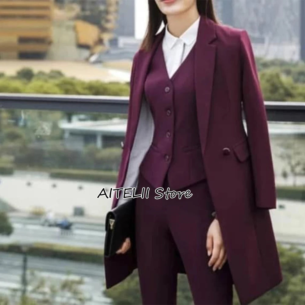 Ladies Office Pantsuit 3 Piece Single Breasted Outfit for Professional Women