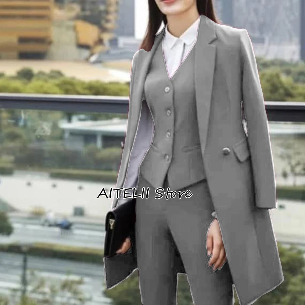 Ladies Office Pantsuit 3 Piece Single Breasted Outfit for Professional Women