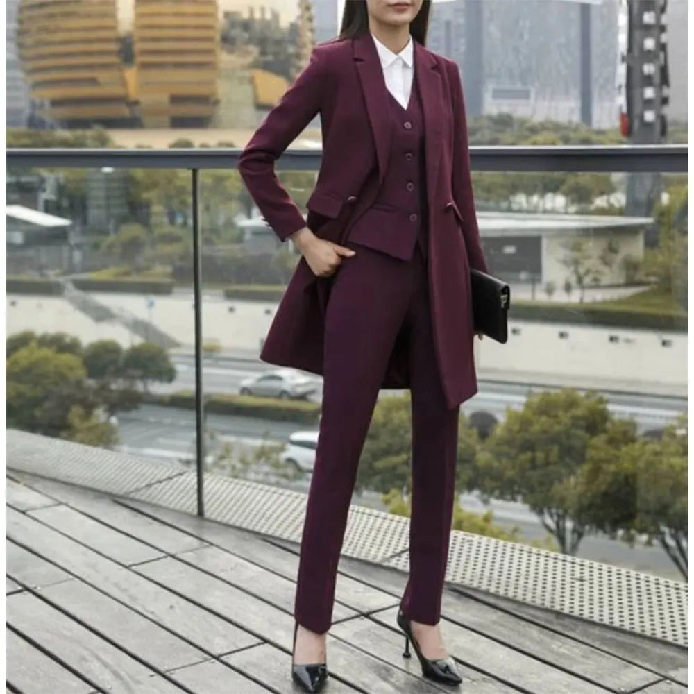 Ladies Office Pantsuit 3 Piece Single Breasted Outfit for Professional Women