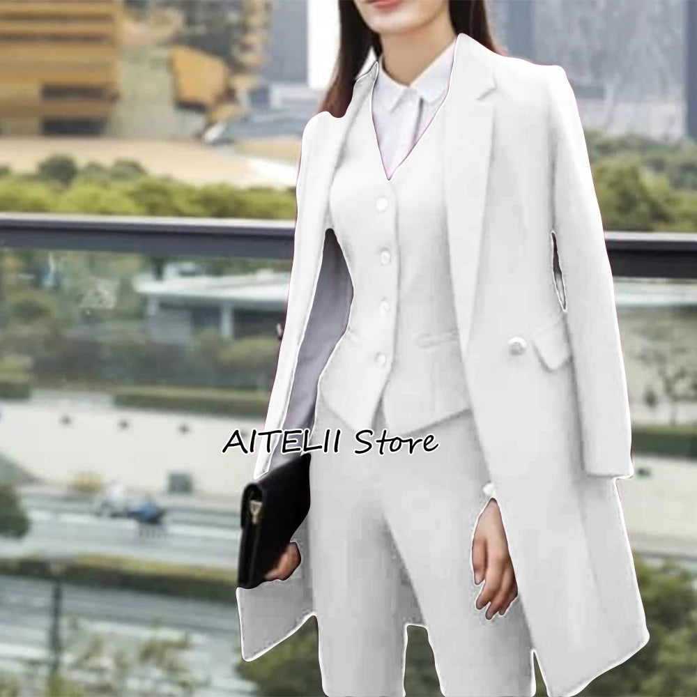 Ladies Office Pantsuit 3 Piece Single Breasted Outfit for Professional Women