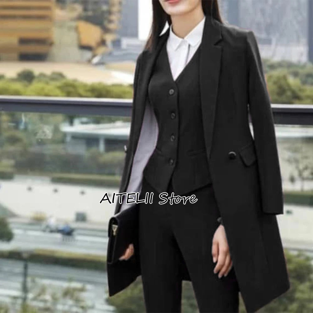 Ladies Office Pantsuit 3 Piece Single Breasted Outfit for Professional Women