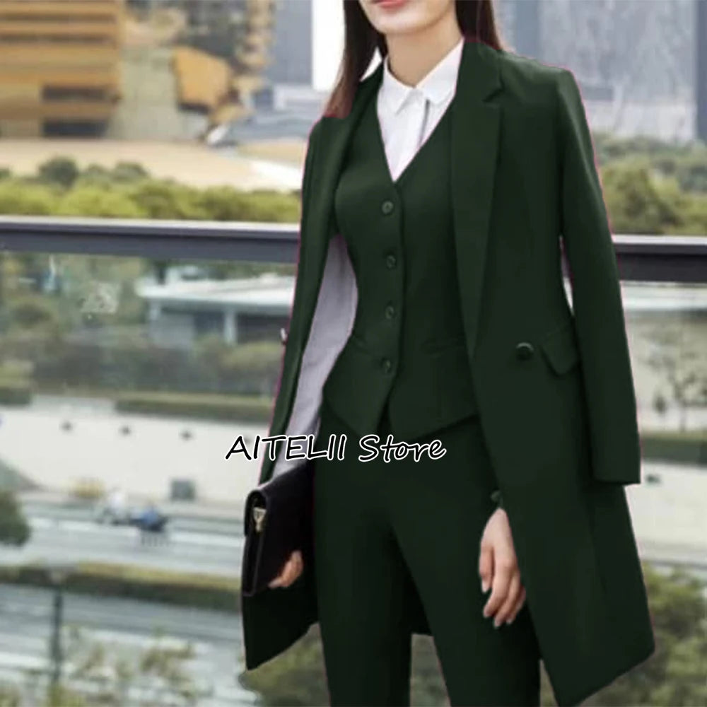 Ladies Office Pantsuit 3 Piece Single Breasted Outfit for Professional Women