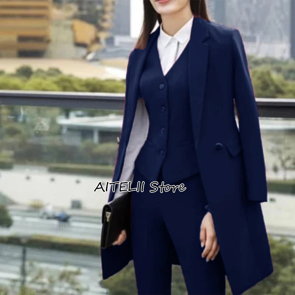Ladies Office Pantsuit 3 Piece Single Breasted Outfit for Professional Women