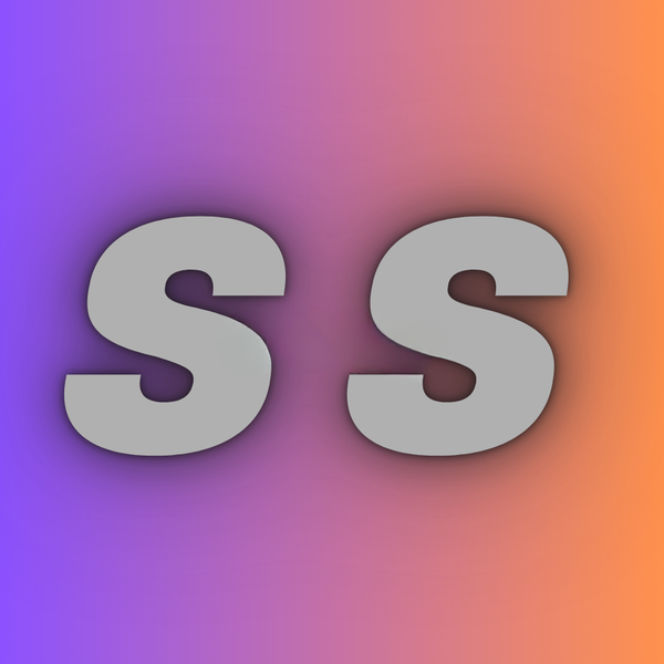 Two white letters 's' on a gradient background transitioning from purple to orange.