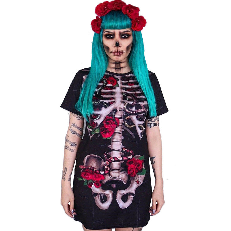 Halloween Costume Skull Print Dress for Women - Perfect Skull Print Halloween Dress