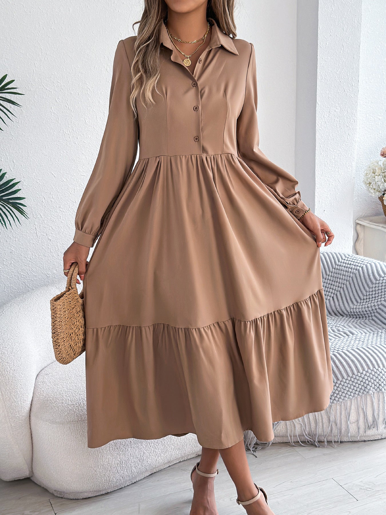 Long Sleeve Ruffled Shirt Dress for Women – Stylish and Comfortable