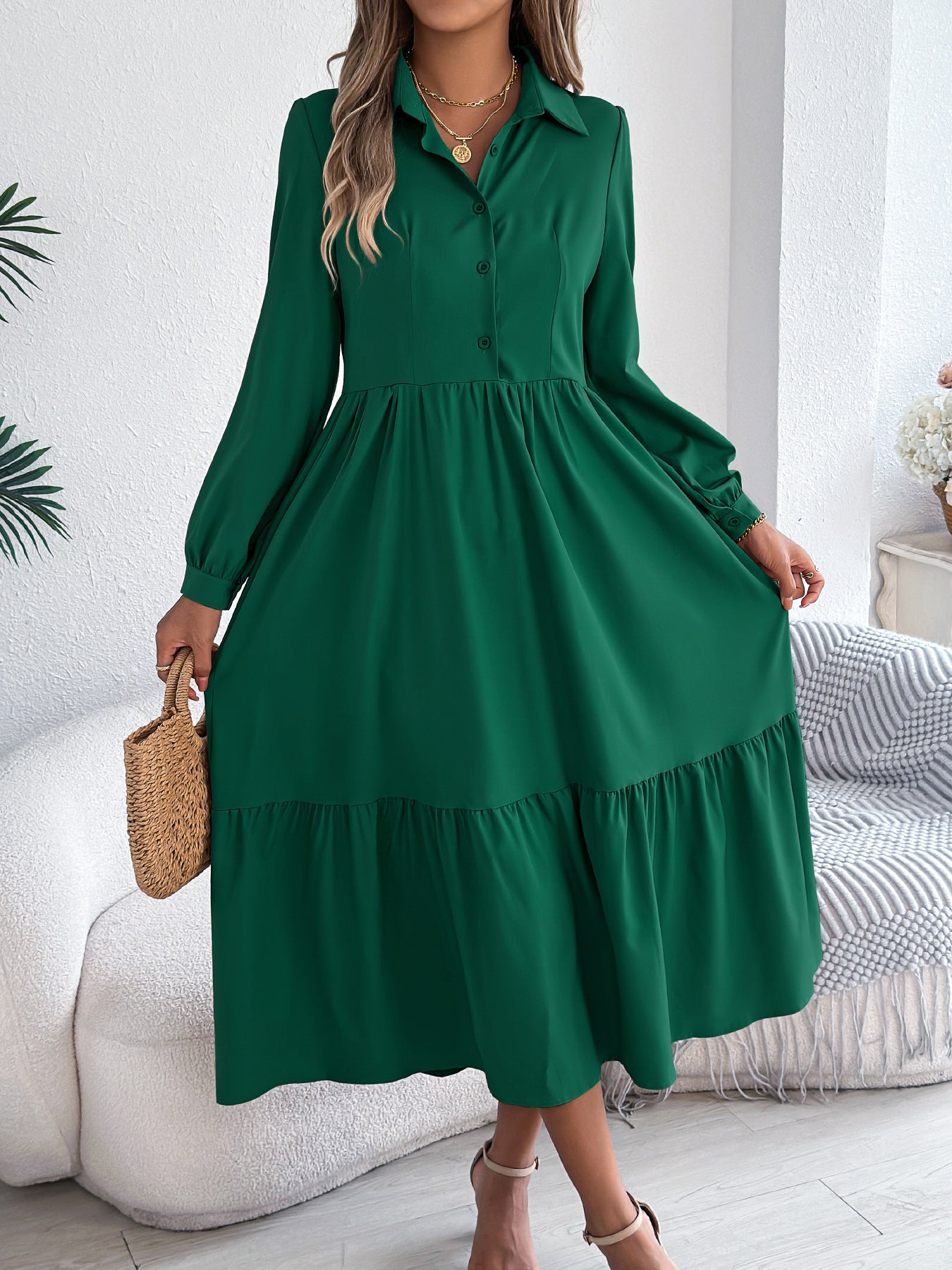 Long Sleeve Ruffled Shirt Dress for Women – Stylish and Comfortable