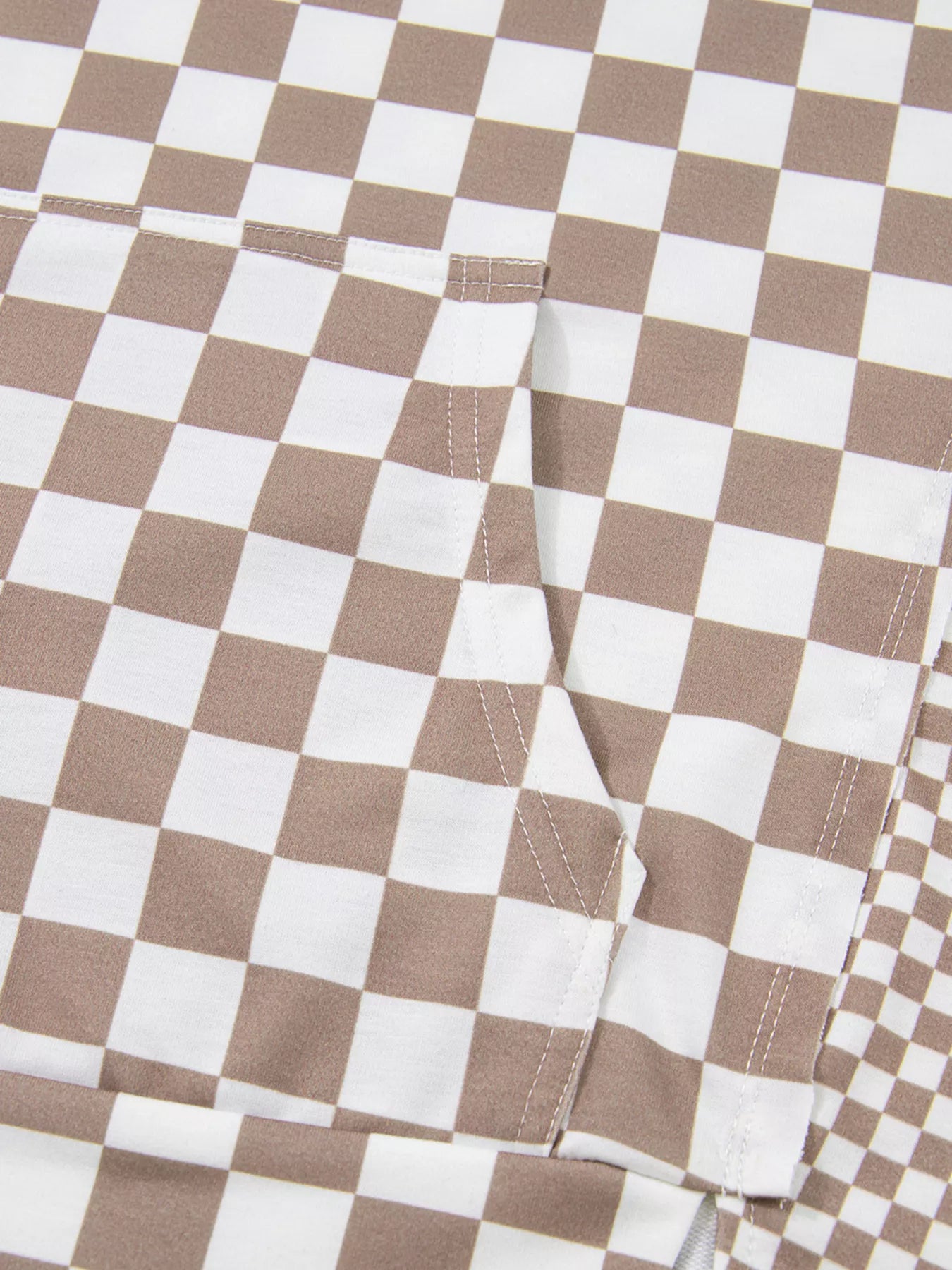 Checkered Pattern Oversized Drawstring Hoodie - SUBSTYEL