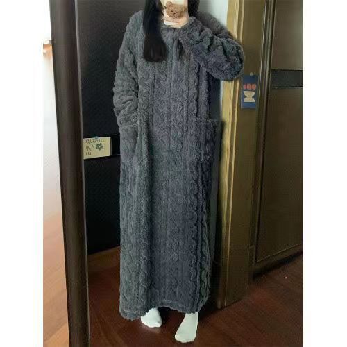 Winter Coral Fleece Dress - Thickened Jacquard Sleepwear for Maximum Comfort
