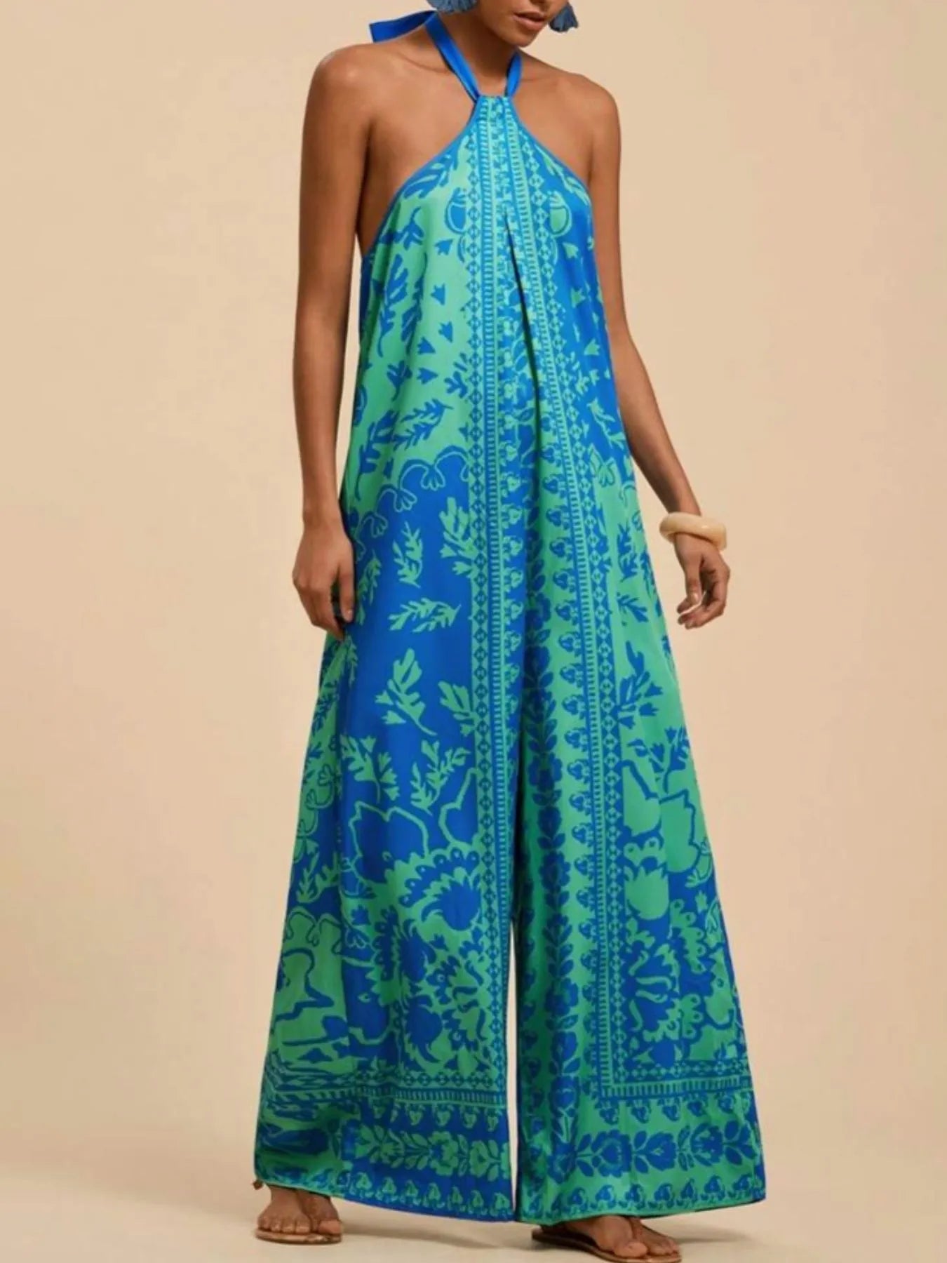 Printed Halter Wide-Leg Jumpsuit - SUBSTYEL