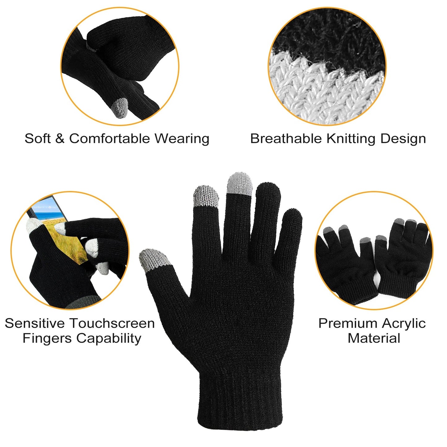Touch Screen Gloves for Running - Knitted Gloves for Warmth and Comfort