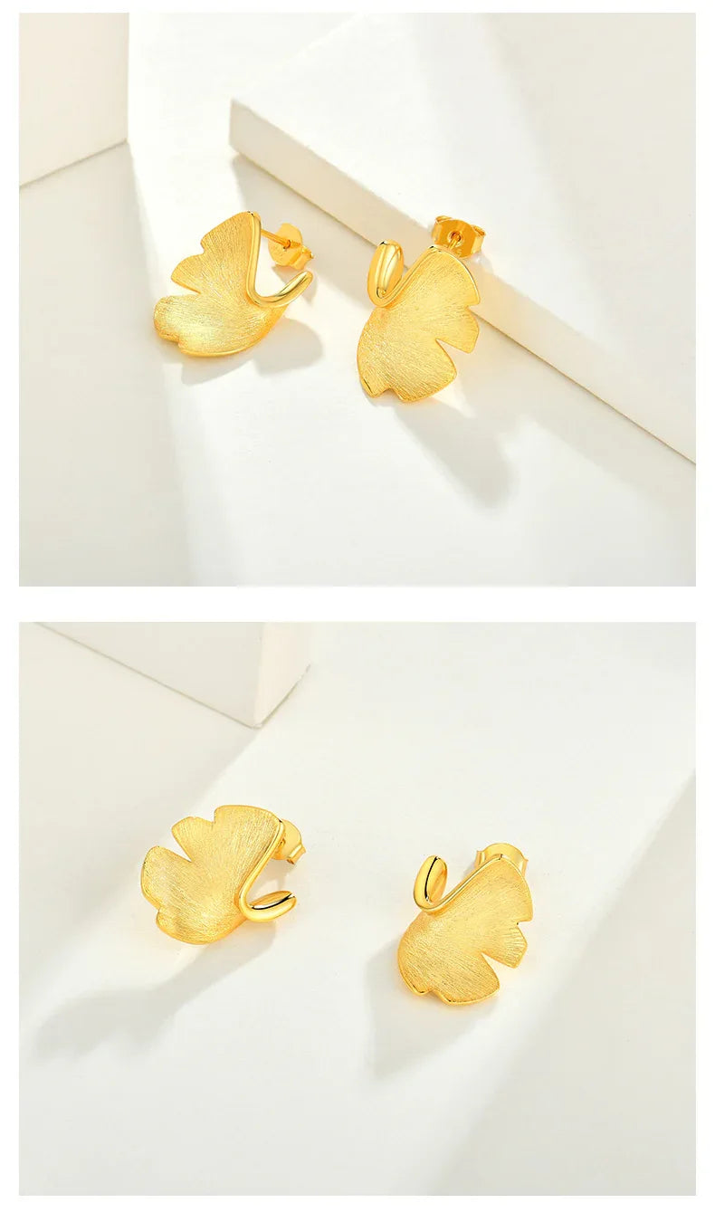 925 Sterling Ginkgo Biloba Stud Earrings - SUBSTYEL