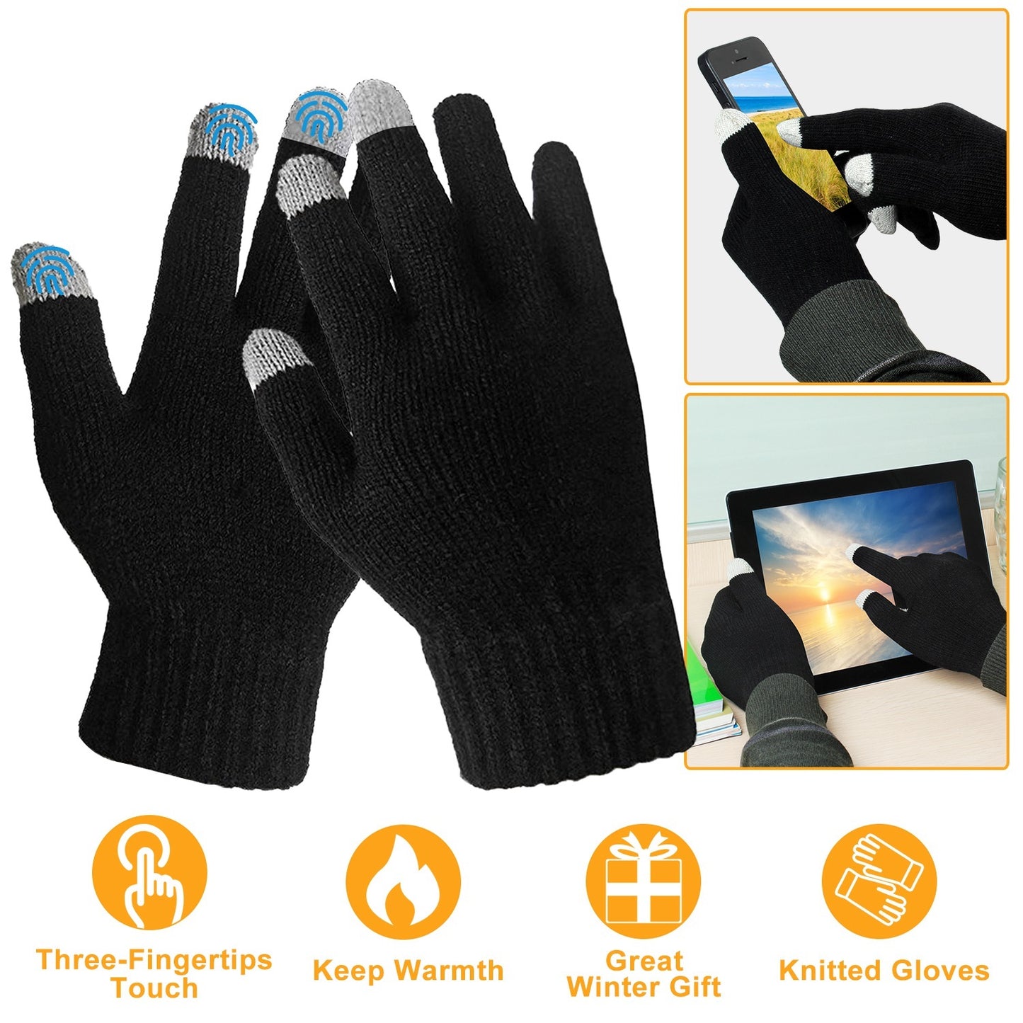 Touch Screen Gloves for Running - Knitted Gloves for Warmth and Comfort