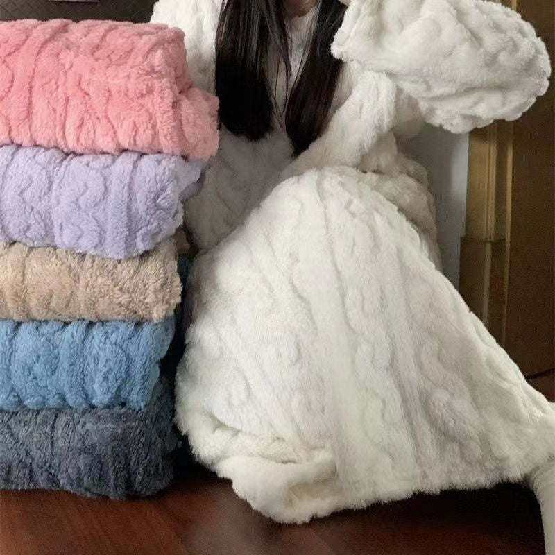 Winter Coral Fleece Dress - Thickened Jacquard Sleepwear for Maximum Comfort