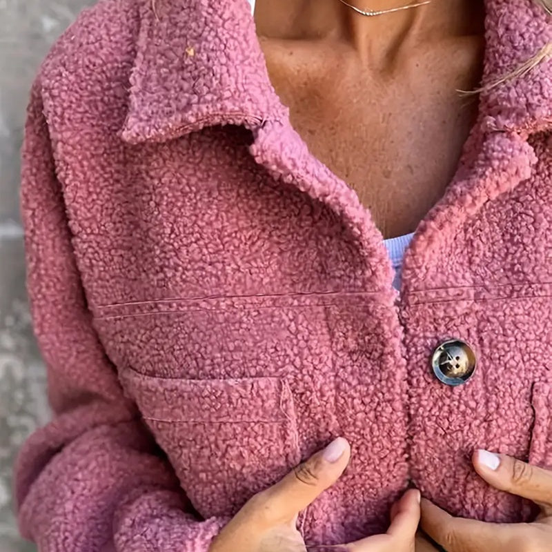Plus Size Sherpa Jacket for Women – Solid Color Long Sleeve Style