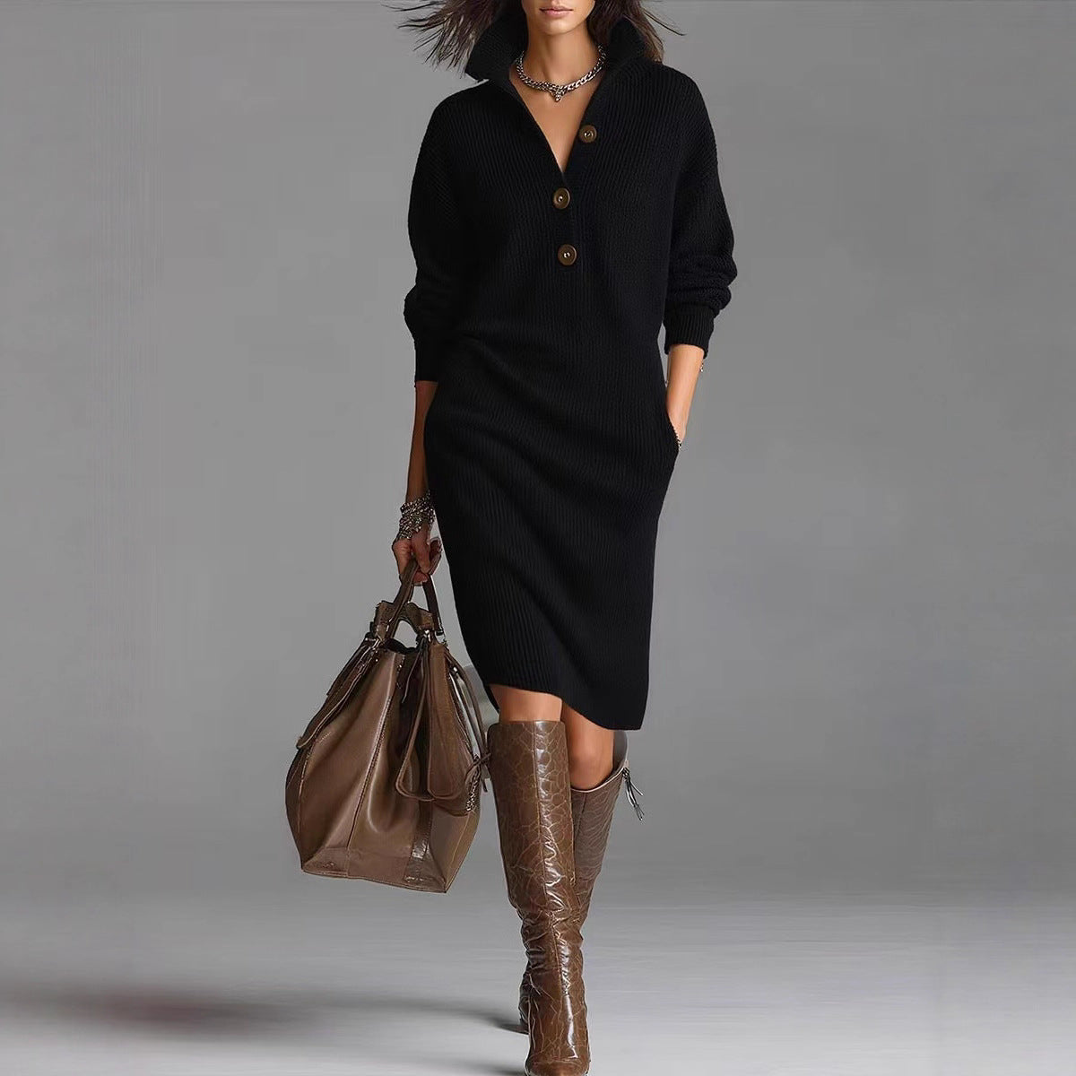 Fashion Sweater Dress: Warm Long-Sleeved Stylish Comfort