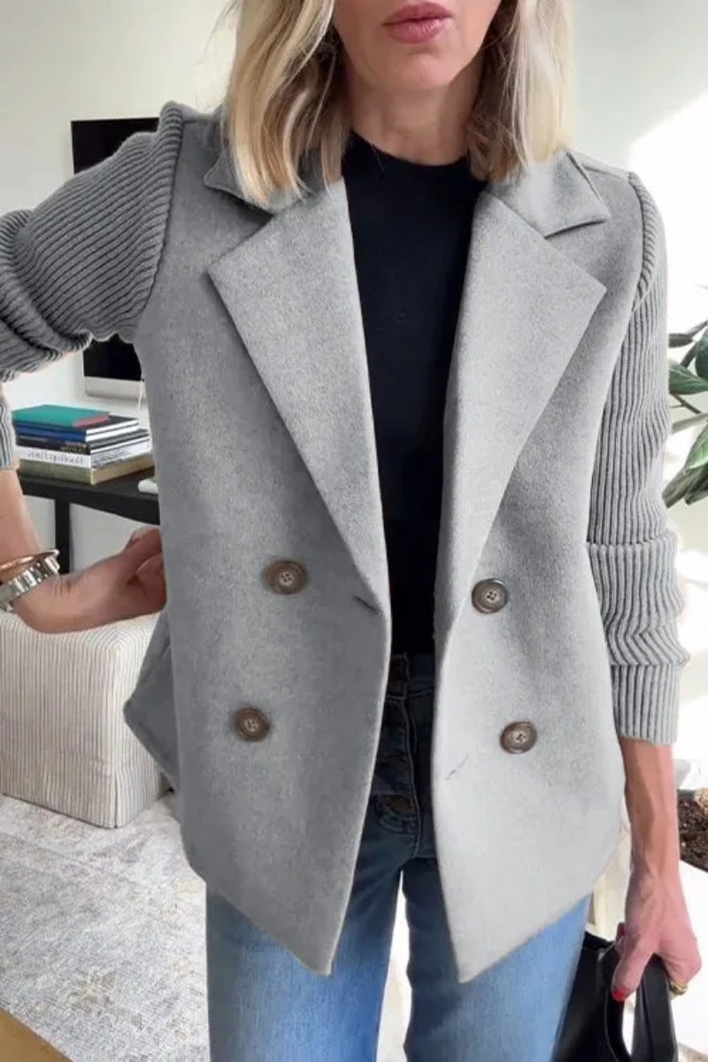 Fashion Splicing Design Coat with Knitted Sleeves
